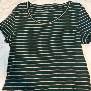 American eagle striped shirt. Green with brown and white stripes. Size medium.